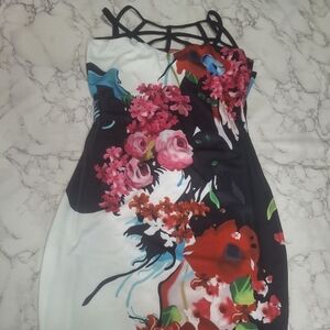 VENUS Strapless Floral Dress - Black, Red, Pink